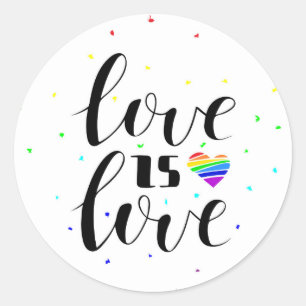Sticker Rond L'amour est l'amour Coeurs arc-en-ciel