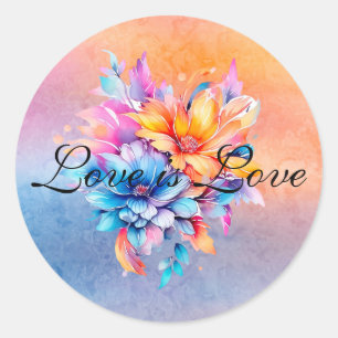 Sticker Rond L'amour est l'amour Fleurs colorées Marbre Mariage