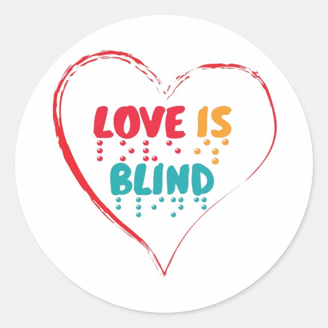 Sticker Rond L'amour est le coeur braille aveugle (Devant)