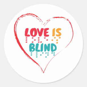 Sticker Rond L'amour est le coeur braille aveugle