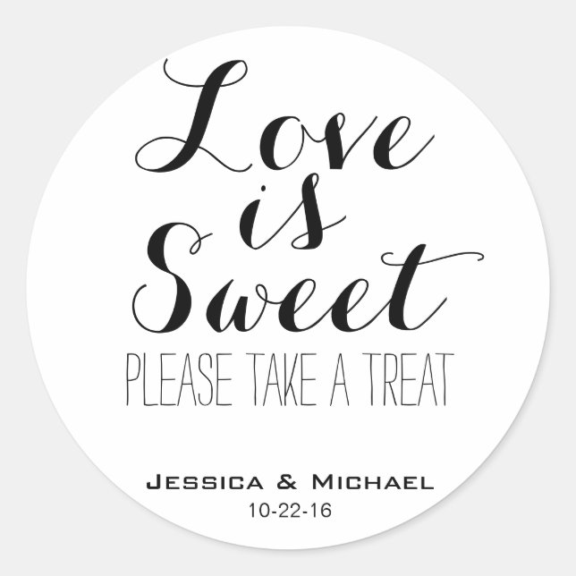 Sticker Rond L'amour est sucré personnalisé mariage bonbons buf (Devant)