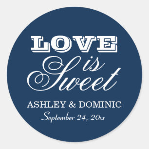 Sticker Rond L'amour est Sweet Navy Blue Mariage Monogramme