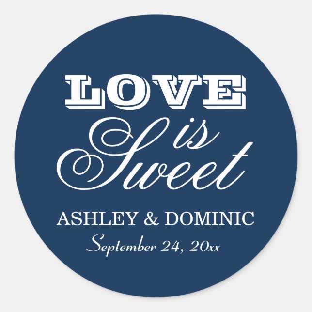 Sticker Rond L'amour est Sweet Navy Blue Mariage Monogramme (Devant)