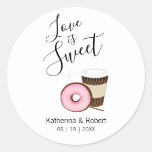 Sticker Rond L'amour est un café sucré et un beignet   Mariage
