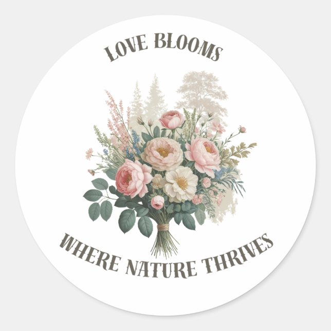Sticker Rond L'amour fleurit avec la nature (Devant)