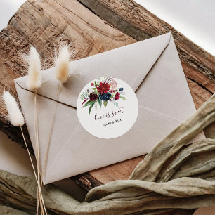 Sticker Rond L'Amour Floral de la marine bourguignonne moderne