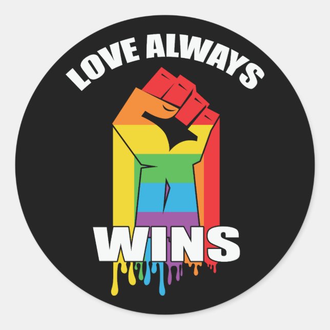 Sticker Rond L'amour gagne toujours Gay LGBT (Devant)