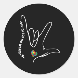 Sticker Rond L'amour n'a pas besoin de mots ASL Puzzle pièce co