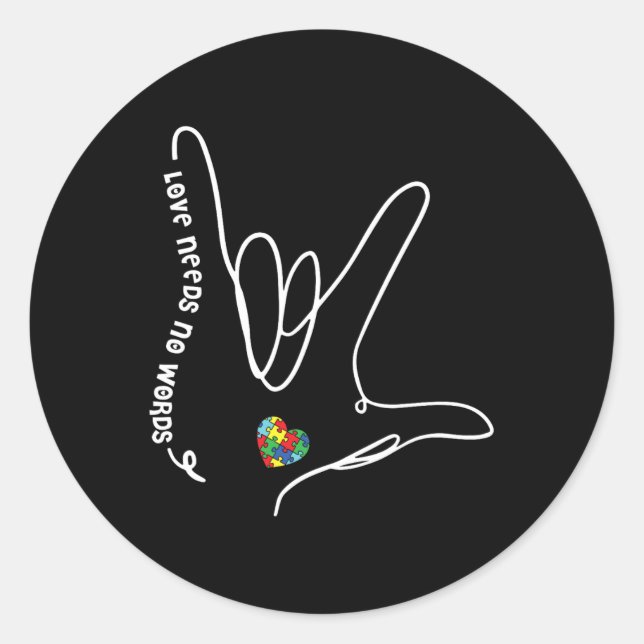 Sticker Rond L'amour n'a pas besoin de mots ASL Puzzle pièce co (Devant)