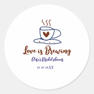 Sticker Rond L'amour se prépare douche de mariée marron bleu aj
