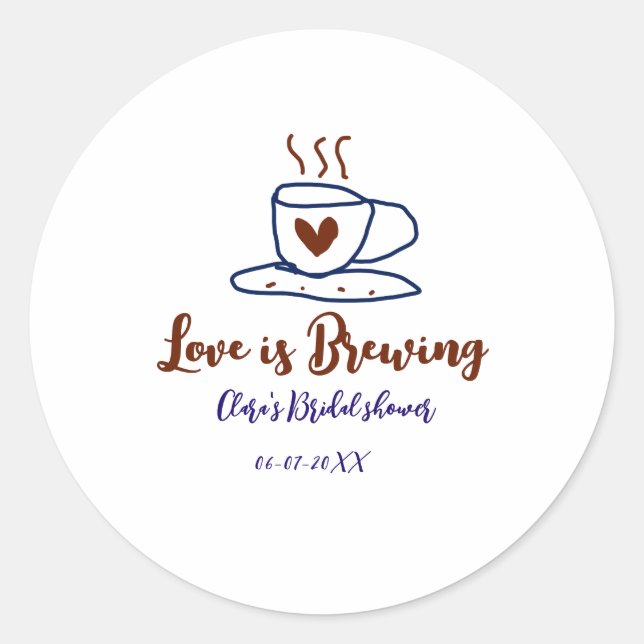 Sticker Rond L'amour se prépare douche de mariée marron bleu aj (Devant)