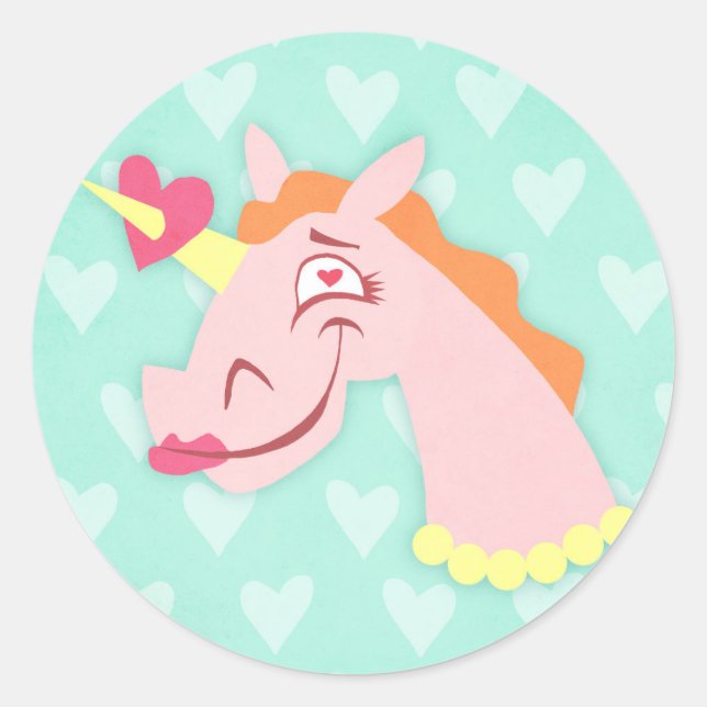 Sticker Rond L'Amour Unicorne À Première Vue (Devant)