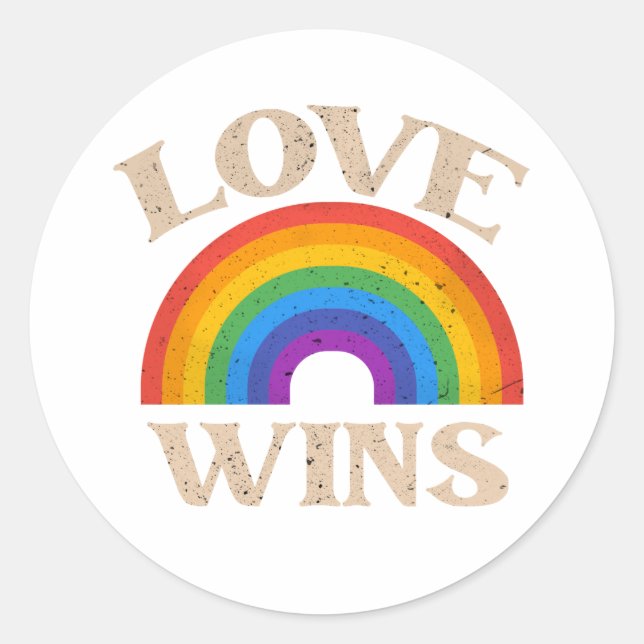 Sticker Rond L'amour vintage gagne Rainbow LGBTQ Pride  (Devant)