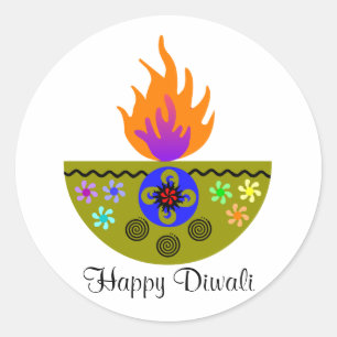 Sticker Rond Lampe colorée Diya de Diwali