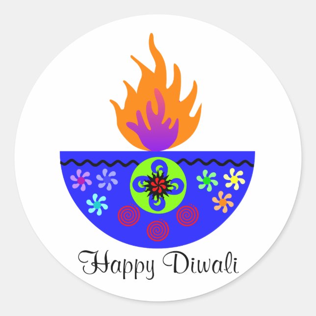 Sticker Rond Lampe Diwali colorée Diya (Devant)
