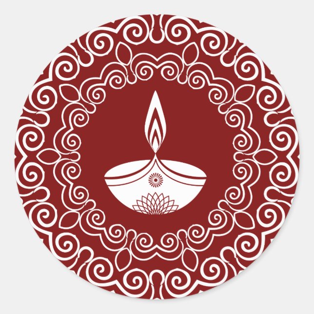 Sticker Rond Lampe Diwali décorative blanche avec design Rangol (Devant)