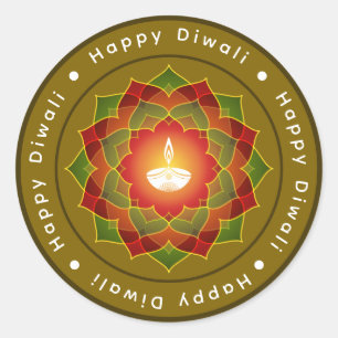 Sticker Rond Lampe Lotus Mandala Rangoli Diwali sur mesure