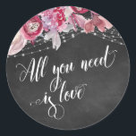 Sticker Rond Lampes Chalkboard rose Floral Tout ce dont vous av<br><div class="desc">Ce joli design se distingue par ses cordes claires, ses fleurs d'aquarelle rose et son arrière - plan en damier. Le point focal est une couche de typographie qui lit "Tout ce dont vous avez besoin, c'est de l'amour" dans une police tourbillonnante et élaborée. De nombreuses pièces de coordination sont...</div>