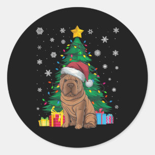 Sticker Rond Lampes d'arbre de Noël doux et moche Shar Pei Chie