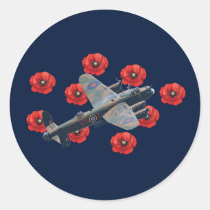Sticker Rond Lancaster vintage parmi les coquelicots rouges