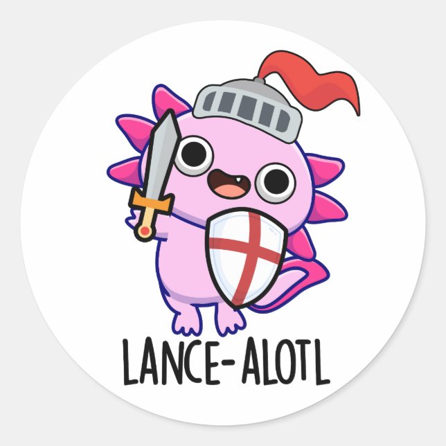 Sticker Rond Lance-a-lotl Funny Axolotl Knight Pun (Devant)