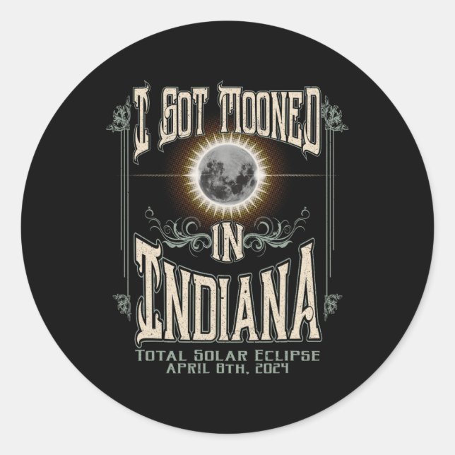 Sticker Rond Lancé En Indiana Total Solar Eclipse 2024 (Devant)