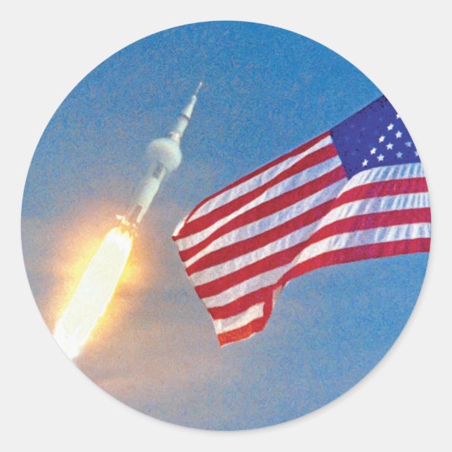 Sticker Rond Lancement d'Apollo 11 avec le drapeau américain (Devant)