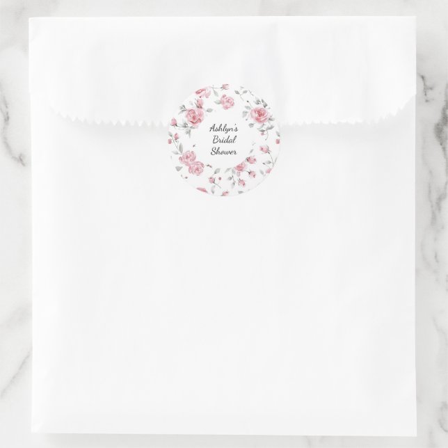 Sticker Rond Lancement de bouquet de mariage aux roses roses (Sac)