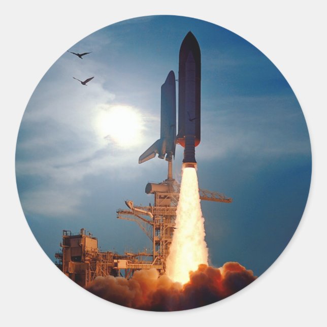 Sticker Rond Lancement de la navette spatiale Discovery par la  (Devant)
