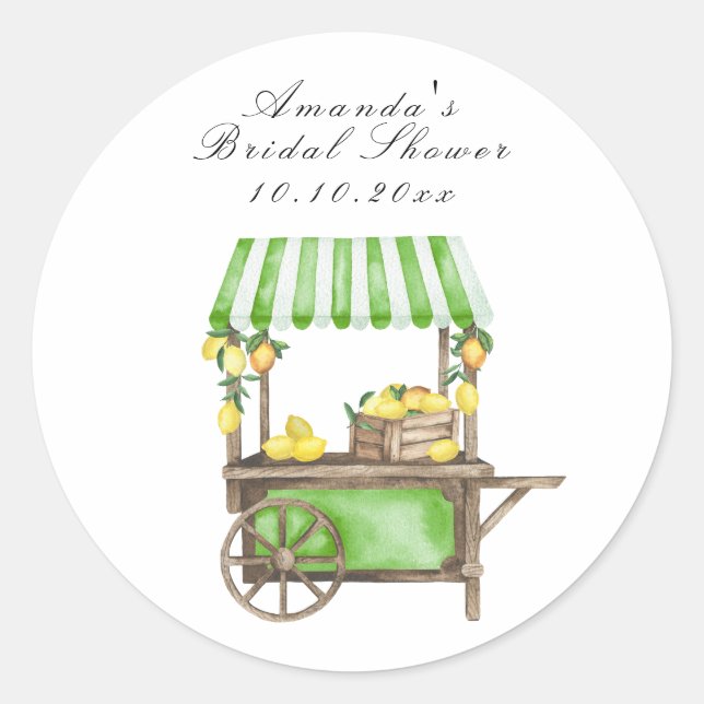 Sticker Rond Lancement de mariage de chariot de citron d'agrume (Devant)