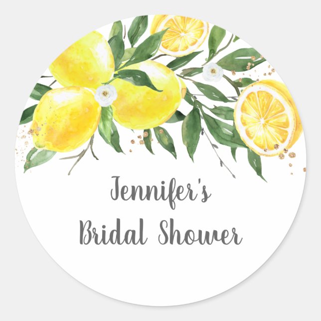 Sticker Rond Lancement de mariage Gold et Verdure de Citron (Devant)