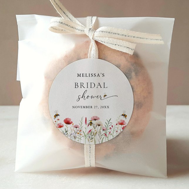 Sticker Rond Lancement de Mariée Fleur de Champ à l'Aquarelle P (Créateur téléchargé)