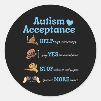 Sticker Rond Langage des signes de la main pour la sensibilisat