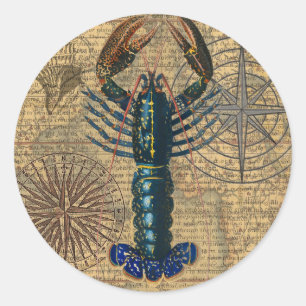 Sticker Rond langouste de homard Coquillages fruits de mer Océa