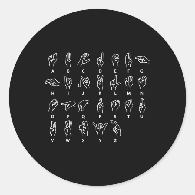 Sticker Rond Langue des signes Alphabet Sourd Mute ASL Sourds (Devant)