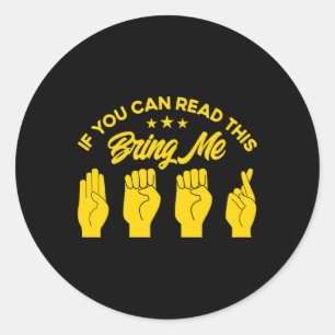 Sticker Rond Langue des signes ASL Apportez-moi Bière Sourde 1