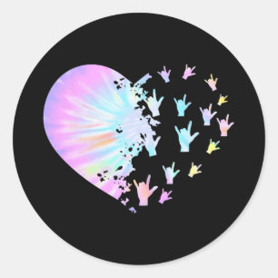 Sticker Rond Langue des signes Coeur support Tendance Sourde se