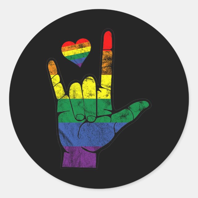 Sticker Rond Langues des signes gay pride ASL LGBT Sensibilisat (Devant)