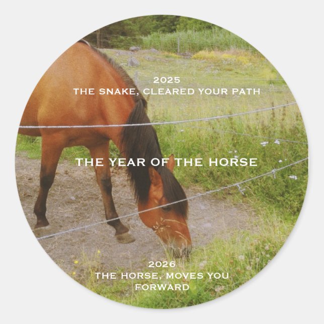 Sticker Rond L'année du Cheval, citation 2026  (Devant)