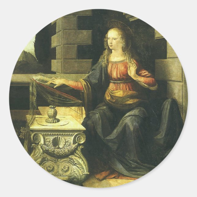 Sticker Rond L'Annonciation du Seigneur de Léonard de Vinci (Devant)