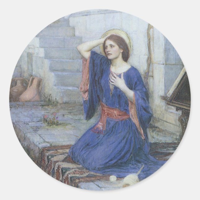 Sticker Rond L'Annonciation par John William Waterhouse (Devant)