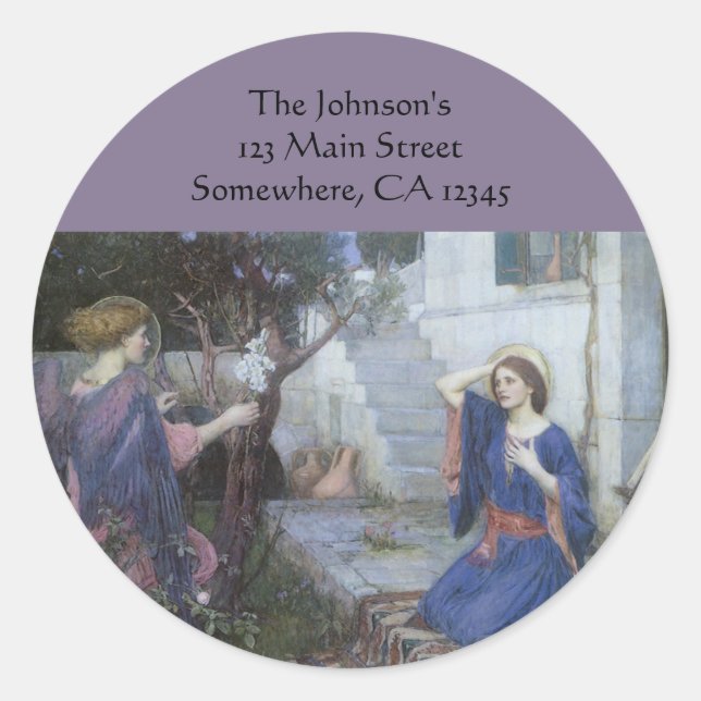 Sticker Rond L'Annonciation par John William Waterhouse (Devant)