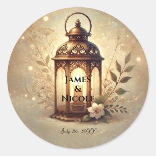 Sticker Rond Lanterne Bronze Éclairée Mariage Romantique Rustiq