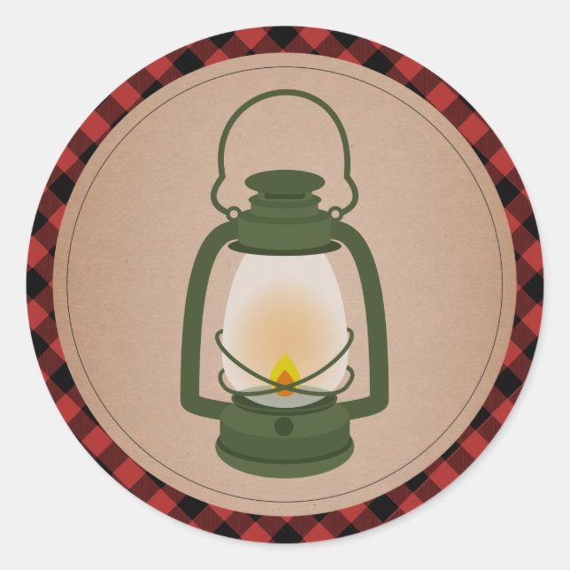 Sticker Rond Lanterne de Camping Vert Plaid (Devant)