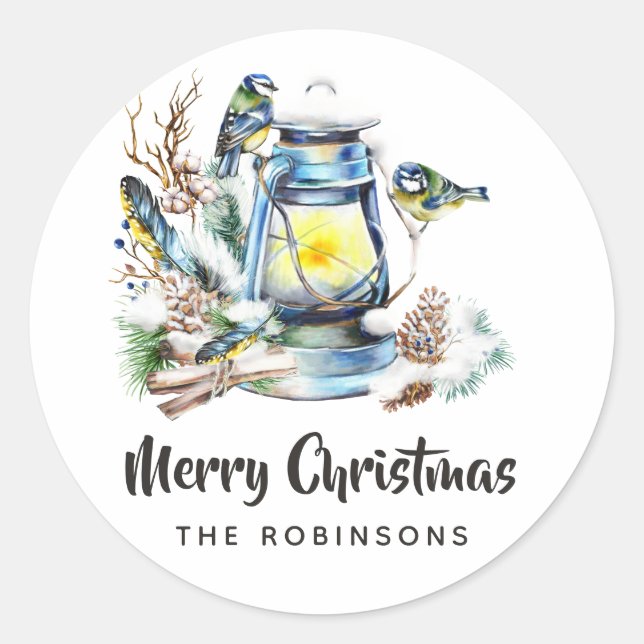 Sticker Rond Lanterne de Noël à l'aquarelle (Devant)