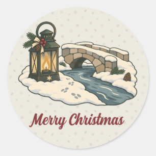 Sticker Rond Lanterne de Noël nordique près d'un pont de pierre
