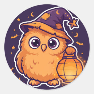 Sticker Rond Lanterne de sorcier de hibou Halloween