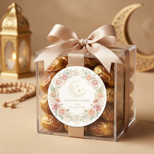 Sticker Rond Lanterne florale Ramadan Kareem rose tendre