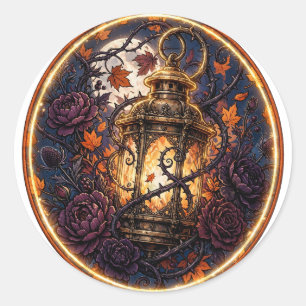Sticker Rond Lanterne gothique d'automne — Badge de lanterne d'