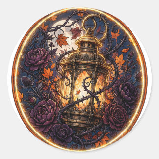 Sticker Rond Lanterne gothique d'automne — Badge de lanterne d'